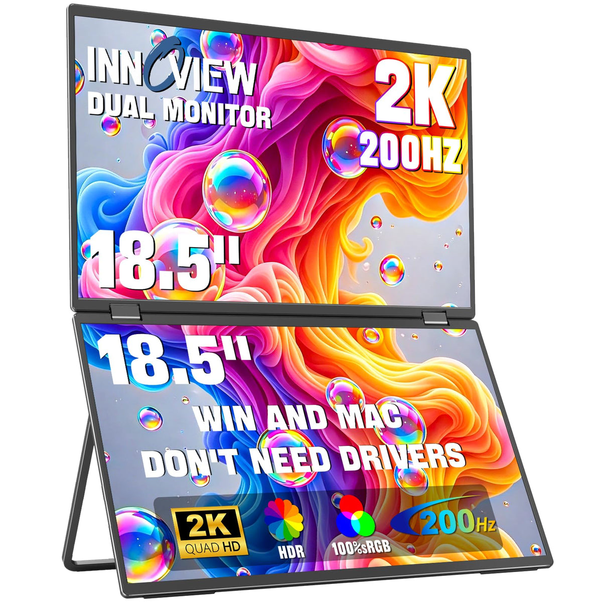 InnoView 23.8" FHD Dual Portable Monitor 1920x1080P 100% sRGB - Foldable & Stackable Design with 315° Screen Adjustment & 180° Stand | USB-C/HDMI, Dual Monitor for Laptop, Mac, Windows