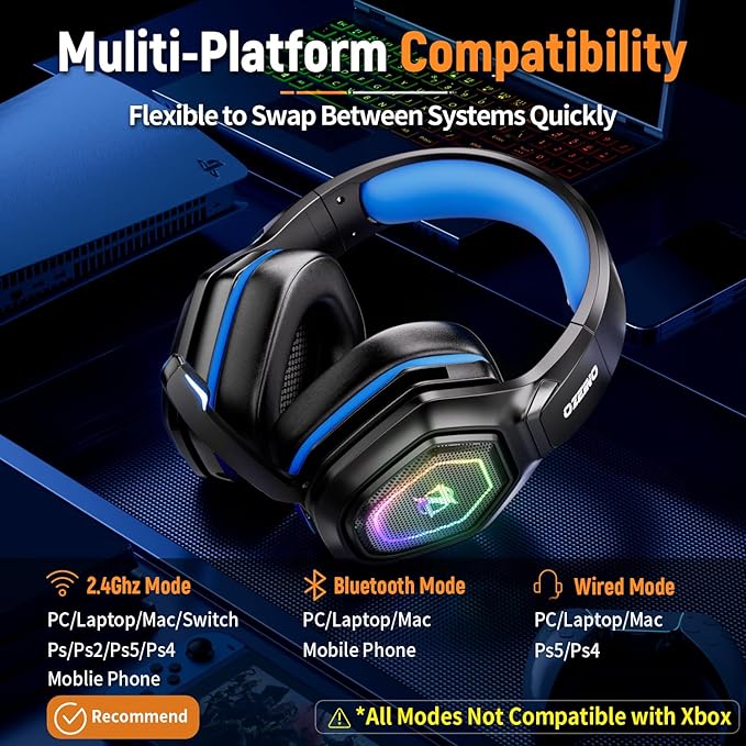 Wireless Gaming Headset for PC, Ps5, Ps4 with Flip Microphone