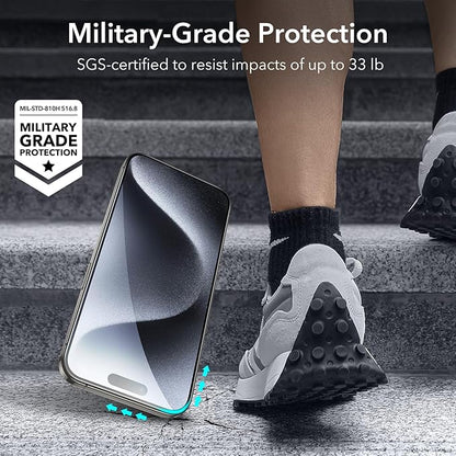ESR 3+2 Pack for iPhone 15 Pro Screen Protector, 3 Black Edge Tempered-Glass Film and 2 Set Camera Lens Protector, 2.5D Curved Edges, Full-Coverage Military-Grade Protection, Scratch Resistant