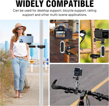 Aluminum Alloy Camera Mounts Clamp Mount Bicycle Handlebar Adapter Mount with Dual 360°Rotatable Ball Head with Adapter Phone Clip Compatible with Hero Insta360 and Other Action Cameras
