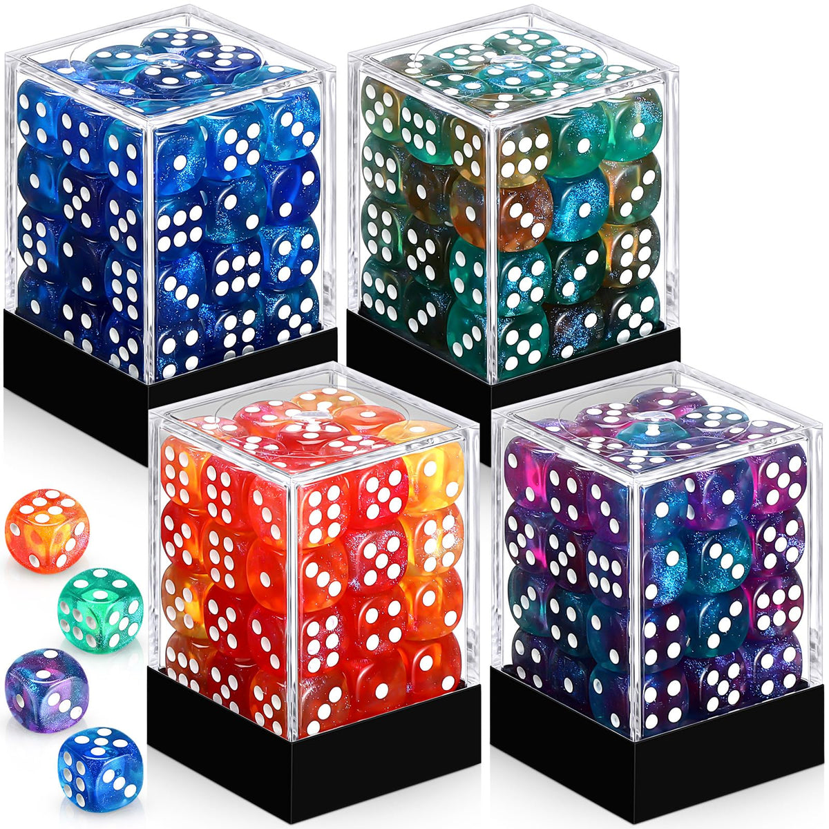 Foilswirl 144 Pcs 144 Pcs 12mm 6 Sided Mini Dice Set, Luminary Color