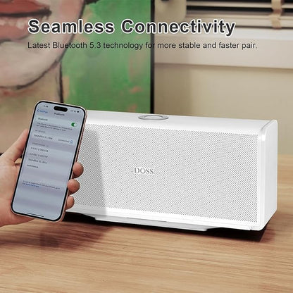 DOSS SoundBox Ultra Bluetooth Speaker with 2.1 Channel Audio, 80W Superior Sound with Deep Bass, Two DSP Technologies, 18H Playtime, BT 5.3, Wireless for Home, Office, Room-White