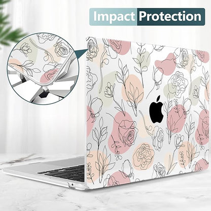 TWOLSKOO Compatible with M4 MacBook Air 15 inch Case 2025-2023 Released Model M4 A3241 M3 A3114 M2 A2941, Plastic Hard Shell & Screen Protector & Keyboard Cover & Trackpad Film, Line Flowers