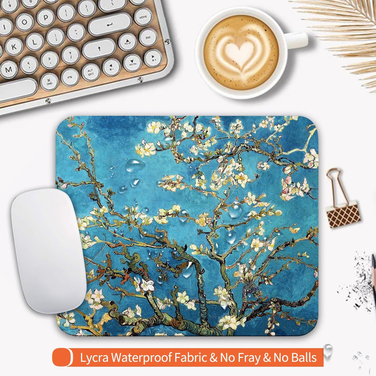 Armanza Square Mouse Pad Apricot Flower, Personalized Premium-Textured Custom Mouse Mat Design, Washable Mousepad Cloth, Non-Slip Rubber Base Computer Mouse Pads for Wireless Mouse