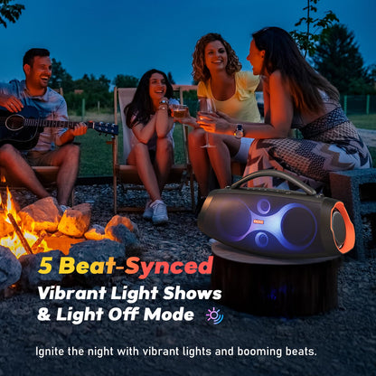 DOSS Extreme Boom Pro D200 240W Peak Outdoor Speaker, Punchy Bass, 26H Playtime, Beat-Synced Light, BT5.4, Stereo Pairing, IPX6 Waterproof for Camping, Beach, Tailgate Party-Blue