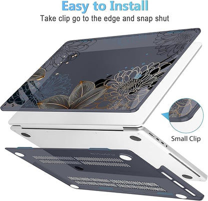Mektron Case for MacBook Pro 16" M4 A3403 A3186 M3 A2991 M2 A2780 M1 A2485 (2021/2023/2024) Pro/Max with Touch ID, Hard Shell Plastic Laptop Cover Keyboard Cover Screen Protector, Line Chrysanthemums
