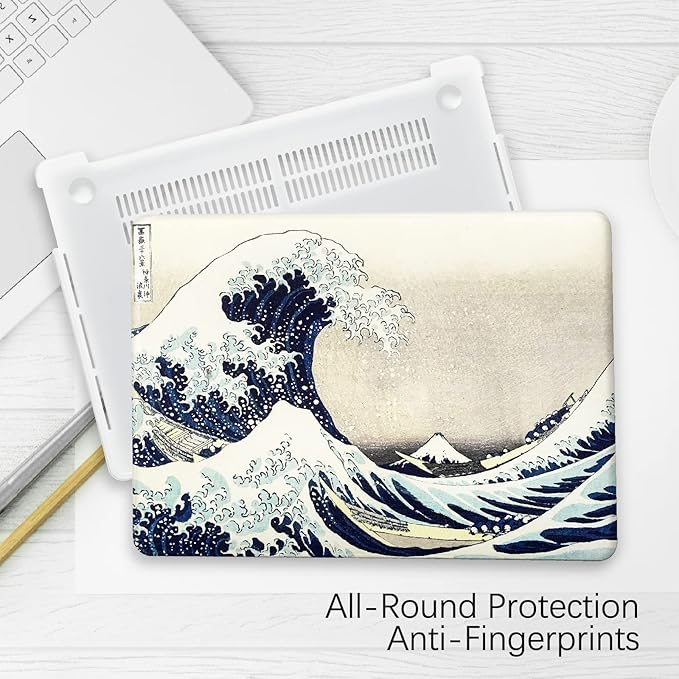 Berkin Arts Compatible with MacBook Air 13 inch Cover, 2022-2018 Release A2179/A2337 M1 with Touch ID with Keyboard Cover & Screen Protector Ukiyo-e (The Great Wave by Hokusai)