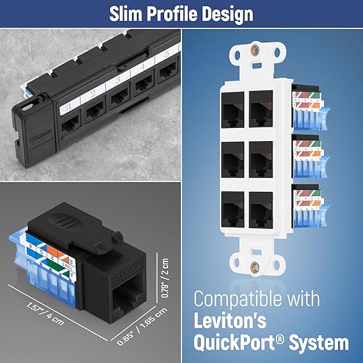 Everest 45° Angled RJ45 Cat5e Keystone Jacks 50-Pack in Black - Slim Profile Female RJ45 Connectors - Cat 5e Keystone Jack - Compatible with 45° Angled Speed Termination Tool - 45Term (B0BL3GS7ZY)