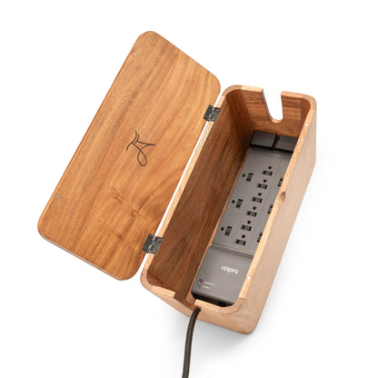Acacia Cable Management Box - Rustic Design (Natural, Large)
