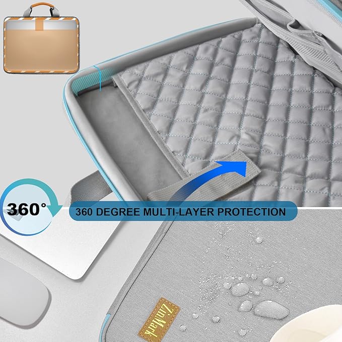 Laptop Case 15.6 Inch Briefcase Military-Grade Protection with Detachable Belt Bag, Compatible All Model of 15-16 Inch MacBook Pro and Most Popular 15.6 Inch Notebooks Chromebooks (Gray&Blue)
