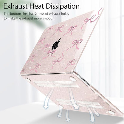 May Chen for MacBook Air 13.6 inch Case A3240 M4 A3113 M3 A2681 M2 with Retina Dispaly, 2025 2024 2023 2022 Release, Plastic Hard Shell Case with Keyboard Cover, Sakura Pink Glitter Bow