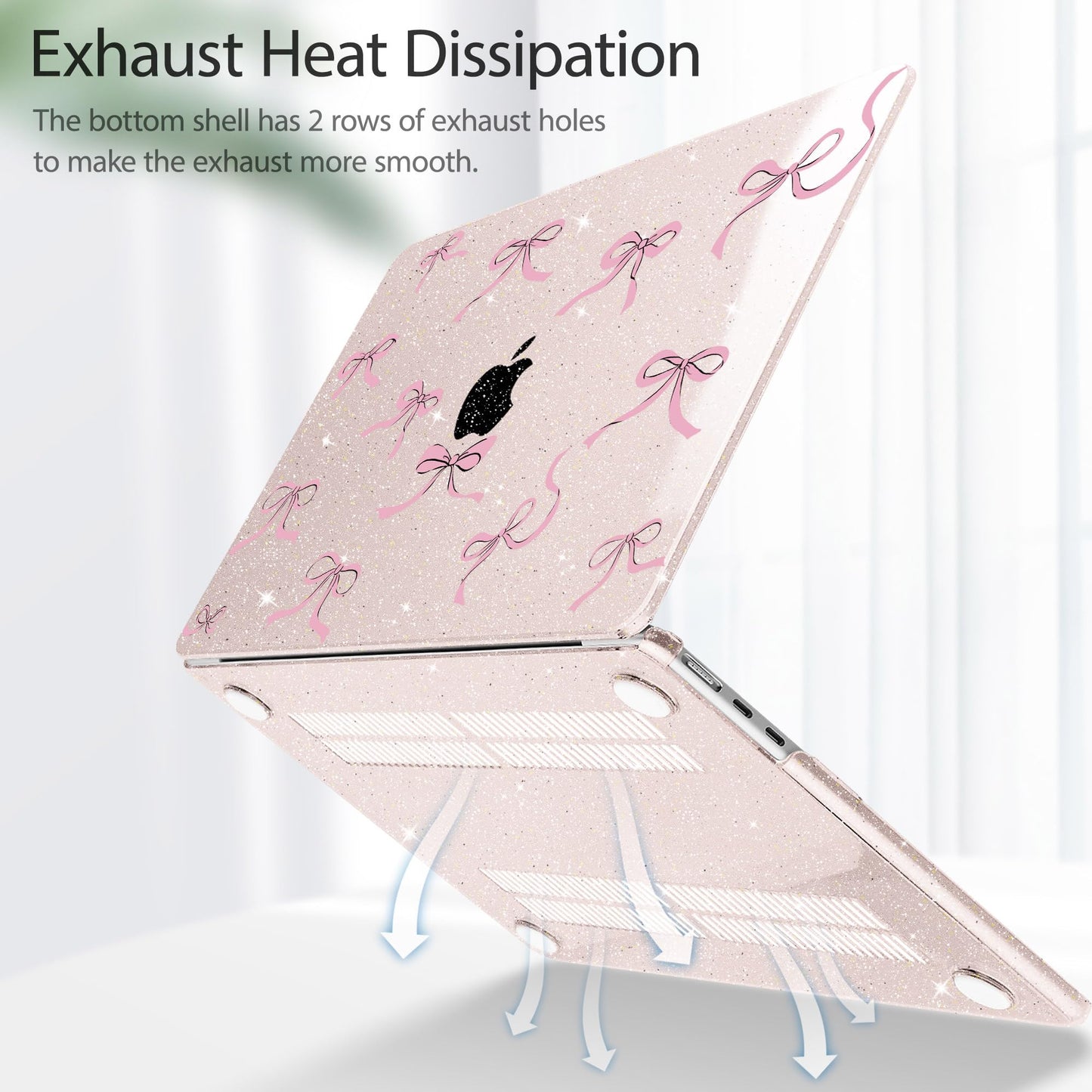 May Chen Case for MacBook Air 13/13.6 inch M5 A3449 M4 A3240 M3 A3113 M2 A2681, 2026 2025 2024-2022, Plastic Hard Shell with Keyboard Cover & Screec Protector, Sakura Pink Glitter Bow
