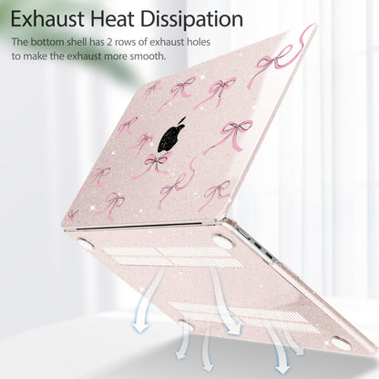 May Chen Case for MacBook Air 13/13.6 inch M5 A3449 M4 A3240 M3 A3113 M2 A2681, 2026 2025 2024-2022, Plastic Hard Shell with Keyboard Cover & Screec Protector, Sakura Pink Glitter Bow