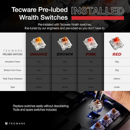 TECWARE Phantom+ 87 Key Mechanical Gaming Keyboard, RGB led, TKL 75% Keyboard, Thocky Sounding, Wraith Red Switch