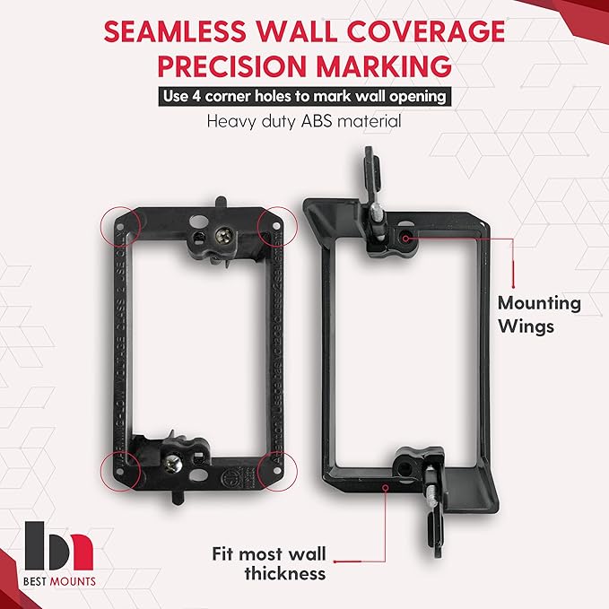 2 Pack Wall Plate with Bracket - In Wall Cable Management Kit - Recessed Wall Plate Cable Pass Through Pair with Single Gang Low Voltage Mounting Bracket - TV Cord Hider for Wall Mounted TV