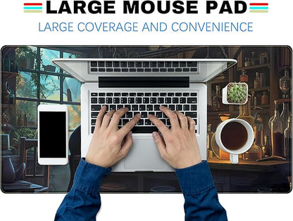 Cute Kawaii Cat Desk Mat XXL Large Gaming Mouse Pad Anime Cats Desk Pad, Vintage Computer Mat for Women Office Desk Decor Pad Gamer Gift, Laptop Keyboard Mouse Mat with Stitched Edges 31.5x15.75 in