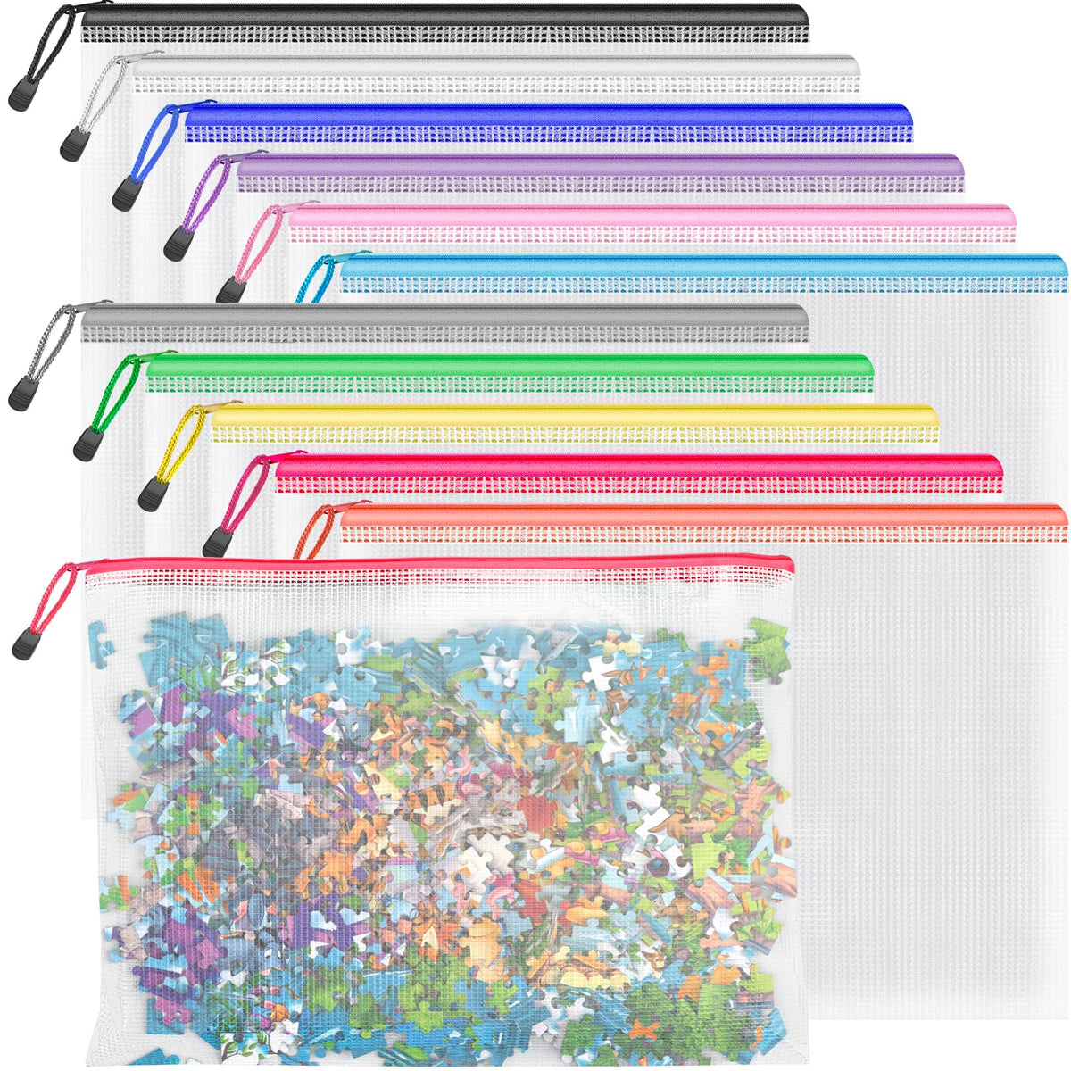 Umriox 12 Pack B4 Black Mesh Zipper Bags, File Organizer Pouch for Storage
