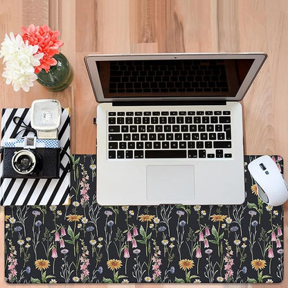 Large Mouse Pad Field Flowers Gaming Desk Pad Computer Keyboard Non-Slip Waterproof Mouse Mat with Rubber Base and Stitched Edges Entertainment Office Writing Desk Mat 35.4 x 15.7 Inches