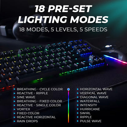 TECWARE Phantom+ 87 Key RGB Mechanical Gaming Keyboard, Black | TKL Thocky Creamy Keyboard, Hot Swappable, Double Shot ABS Keycaps, Wired USB-C, N-Key Rollover | Wraith Brown Linear Switch