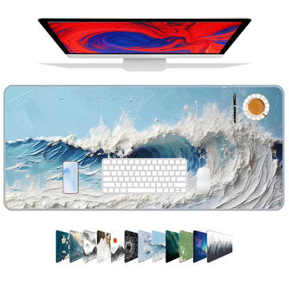 Galdas Gaming Mouse Pad XXL XL Large Long Extended Big Mousepad Non-Slip Rubber Keyboard Desk Pad with Stitched Edges for Laptop Home Office (31.5x11.8x0.08 Inch) … (Painting Waves)