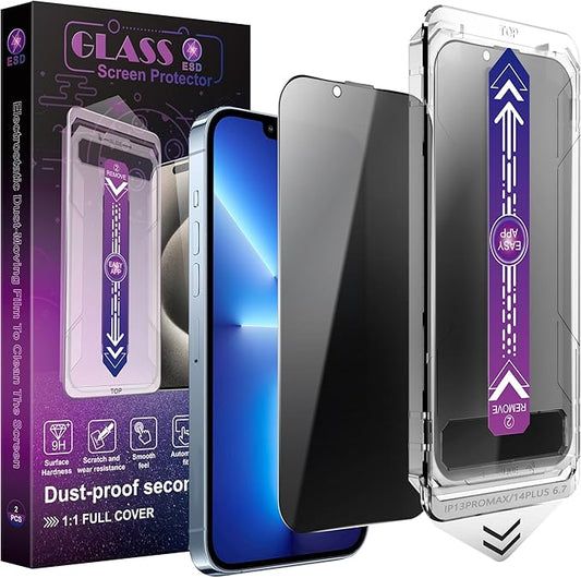 CHRYSHA 2-Pack Privacy Screen Protector for iPhone 13 Pro Max and iPhon 14 Plus 6.7-Inch, Auto Dust Removal, No Bubbles,Anti-Spy Tempered Glass Film, Easy Installation