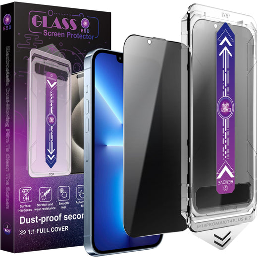 CHRYSHA 2-Pack Privacy Screen Protector for iPhone 13 Pro Max and iPhon 14 Plus 6.7-Inch, Auto Dust Removal, No Bubbles,Anti-Spy Tempered Glass Film, Easy Installation