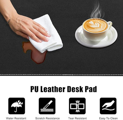 Desk Mat with Lip & Reinforced Stitched Edge|Non-Slip Waterproof PU Leather Desk Pad|Ergonomic Keyboard Mouse Pad With edge Protector|for Office, Home, Study(23.6" x 16.5",Black)