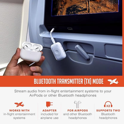 MEE audio Connect Air Pro Bluetooth Wireless Audio Transmitter & Receiver for AirPods or Bluetooth Headphones, 2-in-1 Adapter with Detachable Cable 3.5mm Aux Audio Jack for Airplanes, Auto, Gym, White