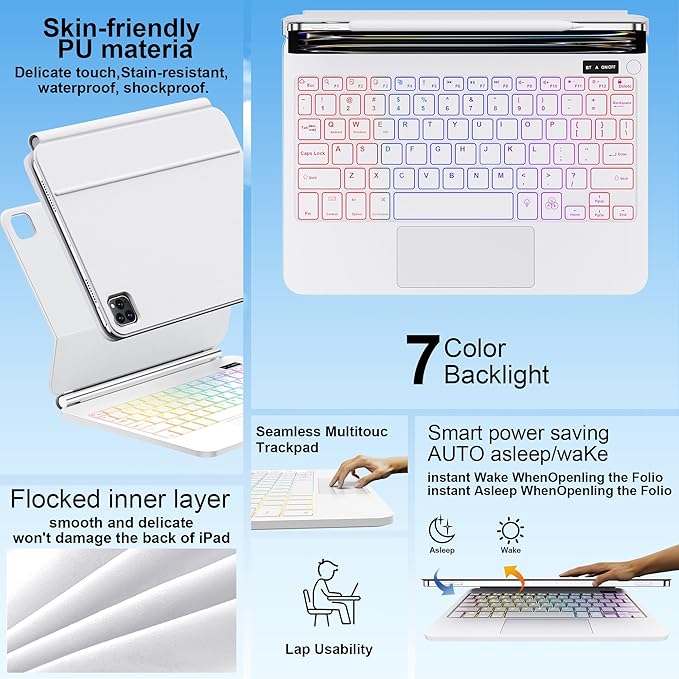 for iPad Pro 13 Inch Case with Keyboard (M4, 2024)，Magic-Style Magnetic – 7 Colors Backlight -Floating Cantilever Stand - Multi-Touch Trackpad Keyboard Case for iPad Pro 13 (White)