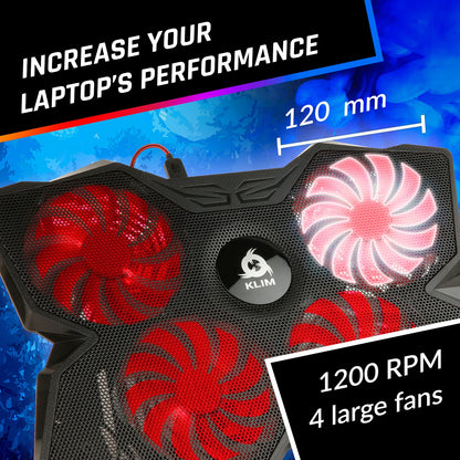 KLIM Wind Laptop Cooling Pad - Support 11 to 17 Inch Laptops, PS4-4 Fans - Light, Quiet, Powerful Cooling - Gamer USB Slim Portable Laptop Stand - NEW 2021 Version - Black