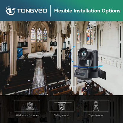 TONGVEO Conference Room PTZ Camera System with 20X Optical Zoom, AI Auto Tracking 1080P 60fps HDMI USB Webcam for Church Streaming Online Video Conference,Compatible with Zoom, OBS Easy Setup（1 pc