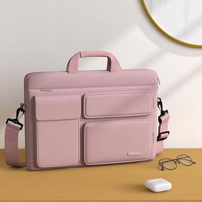 MOSISO Laptop Shoulder Bag, Computer Bag with 2 Raised&1 Flapover&1 Horizontal Pocket&Handle&Belt