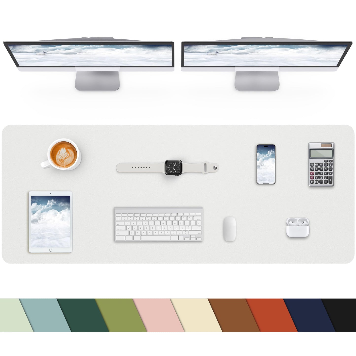 Leather Desk Pad Protector, Office Mat, Large Mouse Pad, Non-Slip Blotter, Laptop Pad, Waterproof Writing Pad for Office & Home (Ivory White, 40" x 17")