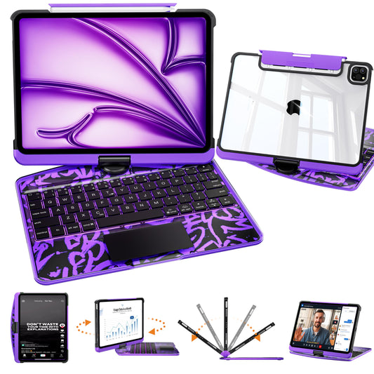 Uminy Clear Keyboard Case for iPad Pro 11 Inch with 360° Rotation, Purple