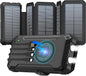 GOODaaa Solar Charger Power Bank, Portable Wireless Charger 36800mAh with Five Solar Panels Built-in Four Cable Five Outputs Outdoor Battery Pack for Cell Phone with Dual Flashlights, Carabiner