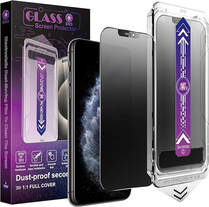 2 Pack Matte Privacy Screen Protector for iPhone X/iPhone XS/iPhone 11 Pro, 9H Tempered Glass, Full Coverage, Anti-Fingerprint, Auto Dust-Elimination, No Bubble, Easy Installation