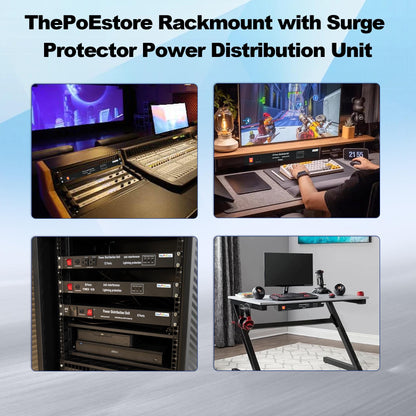 ThePoEstore 1U Horizontal PDU 19" Rack Mount Power Strip - Surge Protector