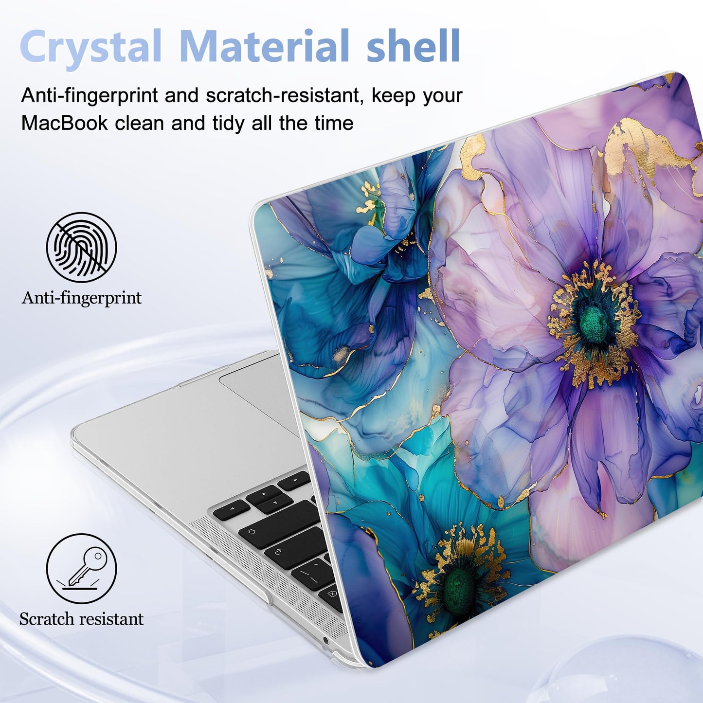 Lepeoac Case for MacBook Pro 13 inch Case M2 2022-2016 A2338 M1 A2251 A2289 A2159 A1989 A1708 A1706, Plastic Hard Shell + Keyboard Cover + Dust Plug, Fluid Art Flowers