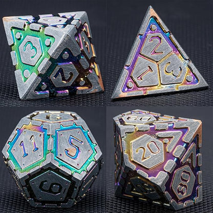 DND Metal Dice Set, Polyhedral Dice Set for RPG D&D Dice with Cracks Dungeons and Dragons Dice Set for RPG TTRPG D&D Die with Gift Case（Silver and Coloured Ink-1）