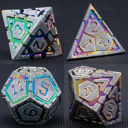 DND Metal Dice Set, Polyhedral Dice Set for RPG D&D Dice with Cracks Dungeons and Dragons Dice Set for RPG TTRPG D&D Die with Gift Case（Silver and Coloured Ink-1） for Ages 15 and Up