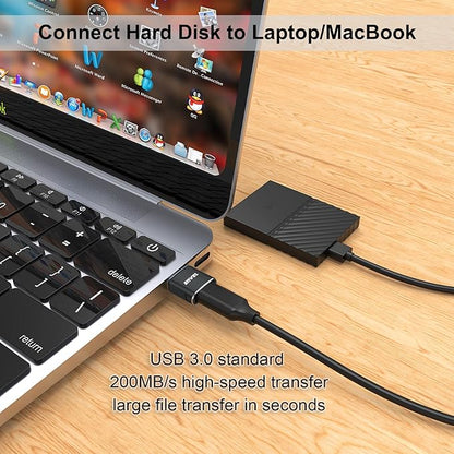 ENVEL USB to USB C Adapter, USB3 5Gbps High Speed Data Transfer, OTG Converter Thunderbolt3 to USB Female Compatible with Apple iWatch iPhone 15 Pro Max iPad Air 4 5 Mini 6 (Black, USB A/C Male)
