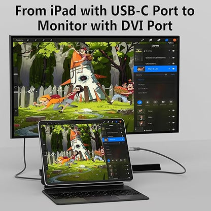 4K USB C to DVI Cable 6 FT, USB Type-C to DVI-D Adapter Cord, (Thunderbolt 3/4) Compatible with iPhone 16/15 Series, MacBook Pro/Air, iPad Pro, iMac, Galaxy S24, XPS, Surface Book 3 and More, Real 4K