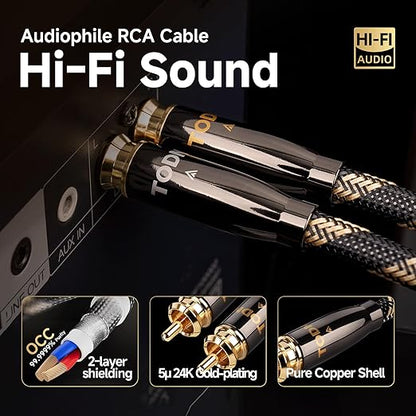TODN High End RCA Cables for Audiophile 2 RCA Male to Male Stereo Audio Cable with Dual Shielded for HiFi Home Theater (4.9ft/1.5m, 1 Pair)