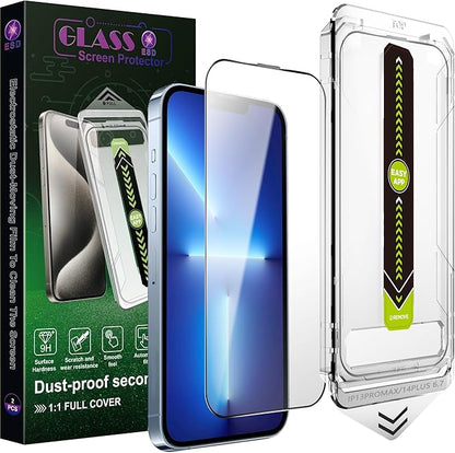 [2-Pack Ultra HD Clear Screen Protector for iPhone 13 Pro Max/14 Plus (6.7-Inch),9H Tempered Glass,Full Coverage,Anti-Fingerprint,Auto Dust Removal,Bubble-Free,Easy Installation