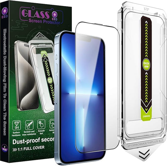SY SHANGYAN 2 Pack Ultra HD Clear Screen Protector for iPhone 13 Pro Max/14 Plus (6.7-Inch),9H Tempered Glass,Full Coverage,Anti-Fingerprint,Auto Dust Removal,Bubble-Free,Easy Installation