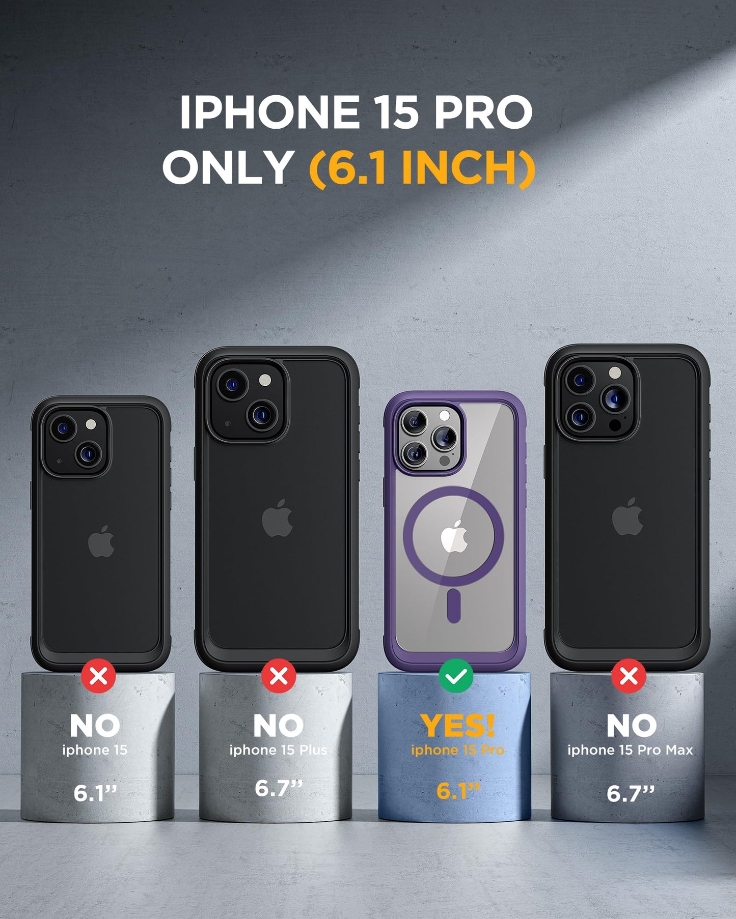 Miracase Magnetic for iPhone 15 Pro Case [Compatible with MagSafe] Full-Body Bumper Phone case with Built-in Glass Screen Protector& Camera Protector, Military Drop Proof 15 Pro Cover, Magnetic Purple