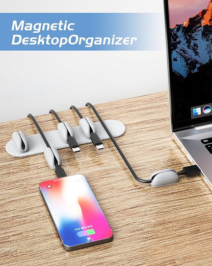 5-Pack Magnetic Cable Clips Cord Organizer - Smoothly Adjustable, Puretor Desk Cable Management Clips. Ideal Wire Holders for Desktop, Nightstand, Wall - Perfect for Home Office, Phone, Car (Grey)