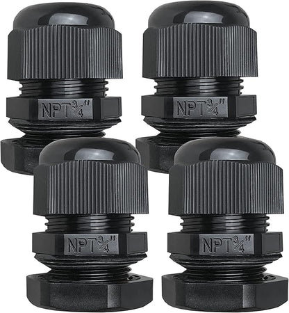 MGI SpeedWare 3/4" NPT Strain Relief Nylon Cord Grip Cable Glands, Black Plastic Grommet 100-Pack