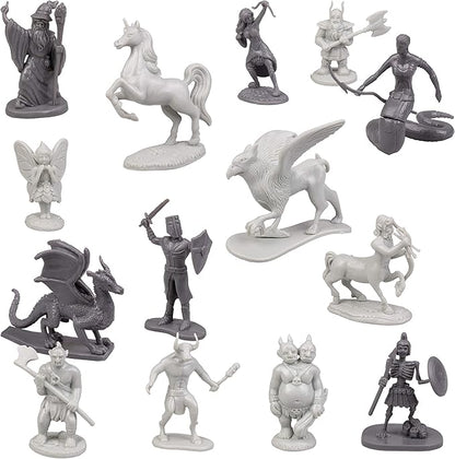 Monster Fantasy Creature Mini Action Figure Playset - 98pcs Toy Miniatures w 14 Unique Designs - Dragons, Wizards, Orcs, & More- XL 1/32 Scale Compatible with Dungeons and Dragons and Other RPG Games