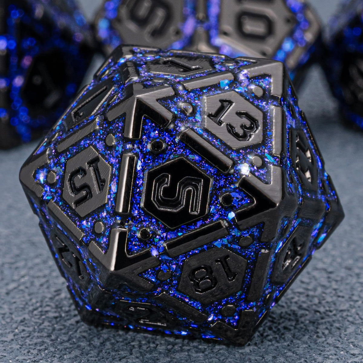 DND Metal Dice Set, Polyhedral Dice Set for RPG D&D Dice with Cracks Dungeons and Dragons Dice Set for RPG TTRPG D&D Die with Gift Case（Silver and Coloured Ink-1） for Ages 15 and Up